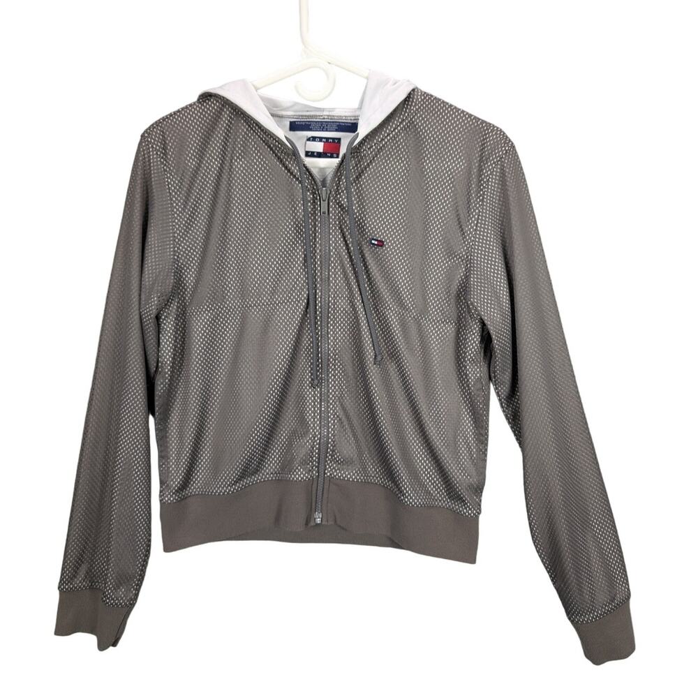 Y2K Tommy Hilfiger jacket Womens Large Cropped Gray Mesh Vintage Preppy Skater